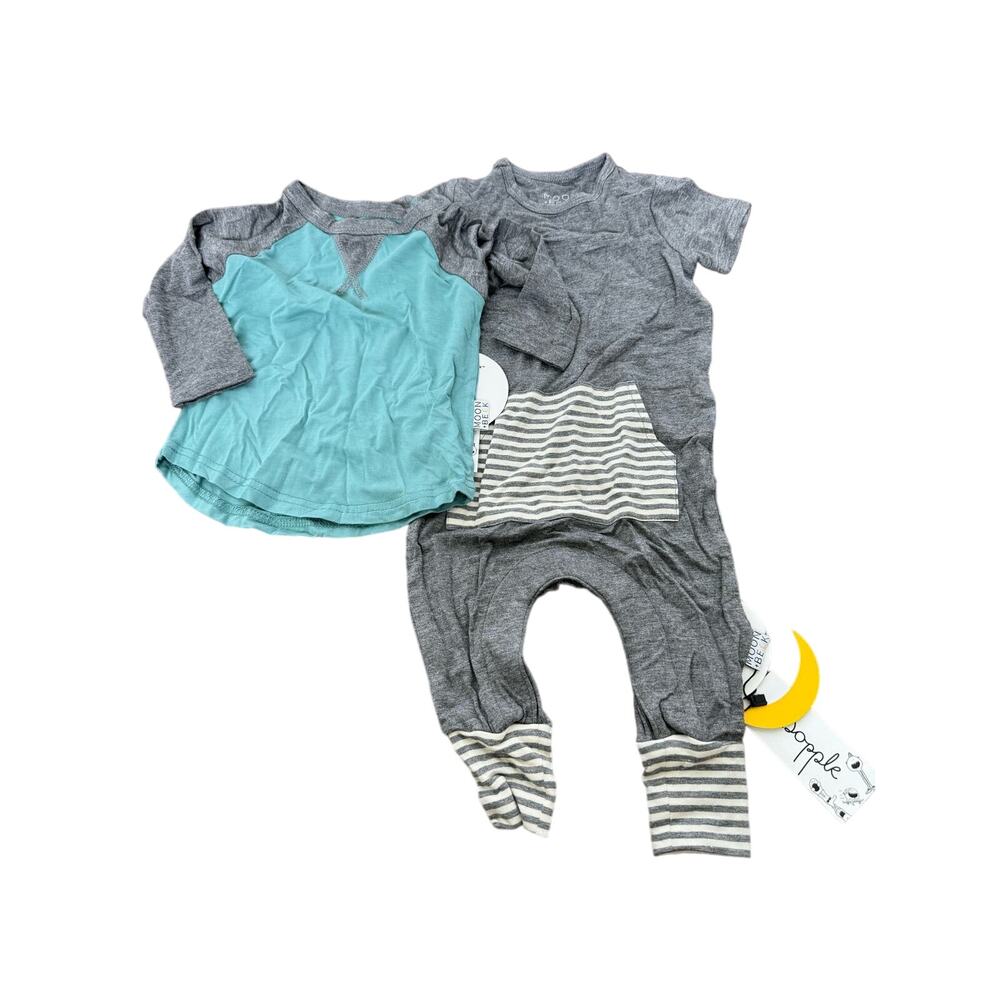 Moon + Beck Bamboo Bundle Short Sleeve Round Neck Romper Gray Size 3-6M NWT - Picture 9 of 9